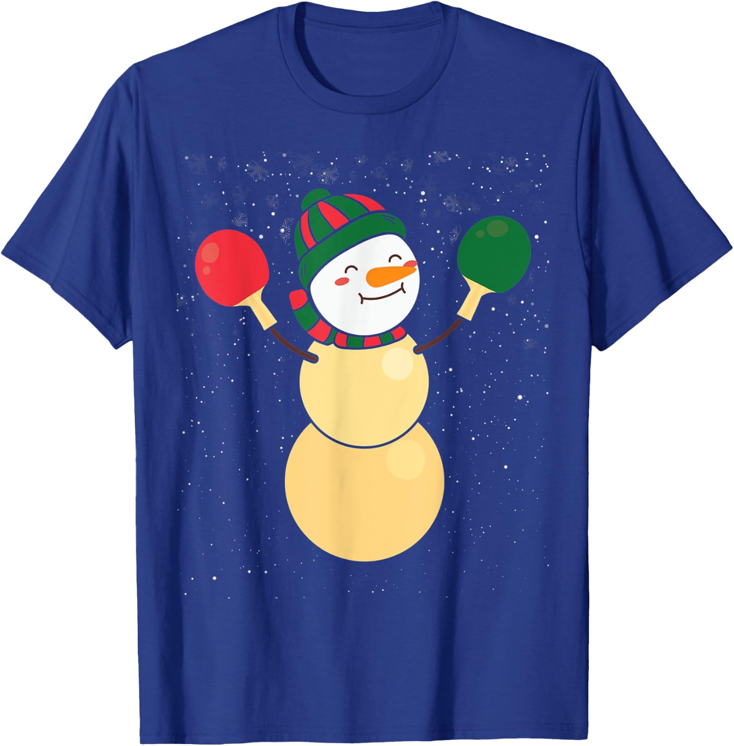 Funny Ping Pong Ball Snowman Winter Hat Table Tennis Player T-Shirt - T-Shirt | Royal