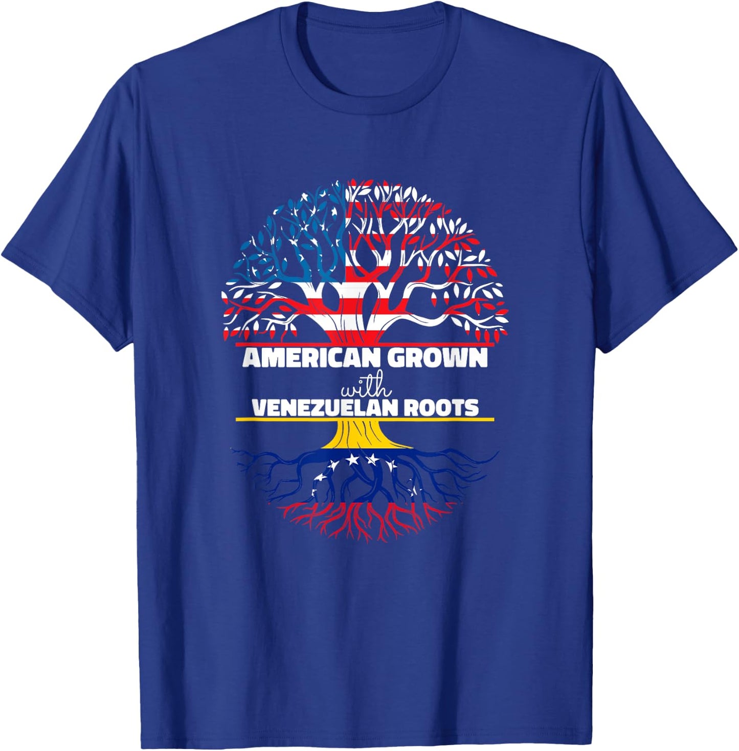 American Grown With Venezuelan Roots Half Usa Venezuela Flag T-Shirt - T-Shirt | Royal