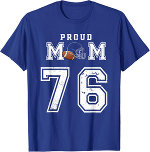 Custom Proud Football Mom Number 76 Personalized T-Shirt - T-Shirt | Royal