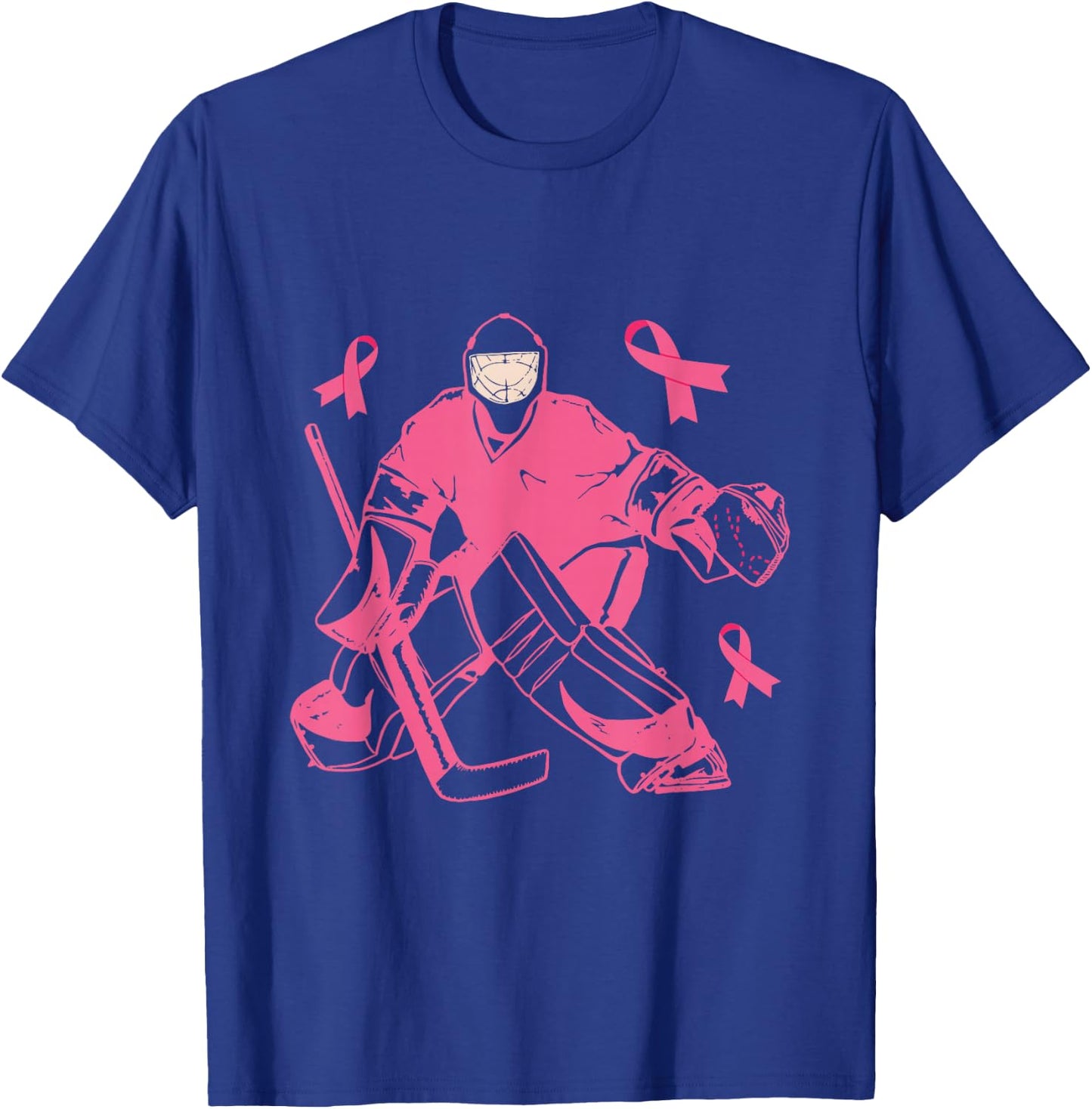 Ice Hockey Keeper Pink Ribbon Breast Cancer Awareness T-Shirt - T-Shirt | Royal