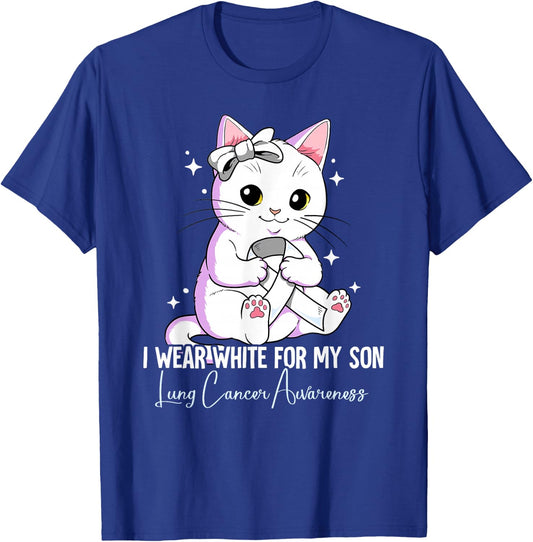 I Wear White For My Son Lung Cancer Awareness T-Shirt - T-Shirt | Royal