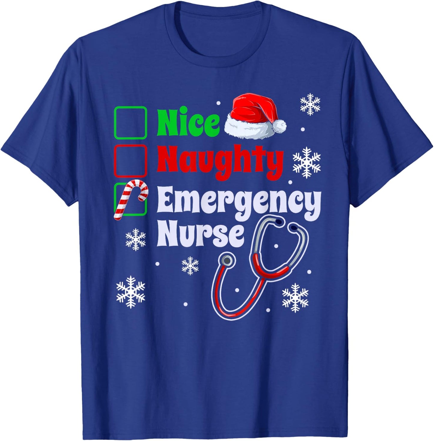 Nice Naughty Emergency Nurse Christmas ER Xmas T-Shirt - T-Shirt | Royal