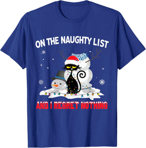 I'm On The Naughty List And I Regret Nothing Black Cat Men Women Kids T-Shirt - T-Shirt | Royal
