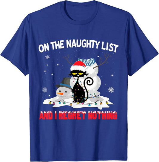 I'm On The Naughty List And I Regret Nothing Black Cat Men Women Kids T-Shirt - T-Shirt | Royal