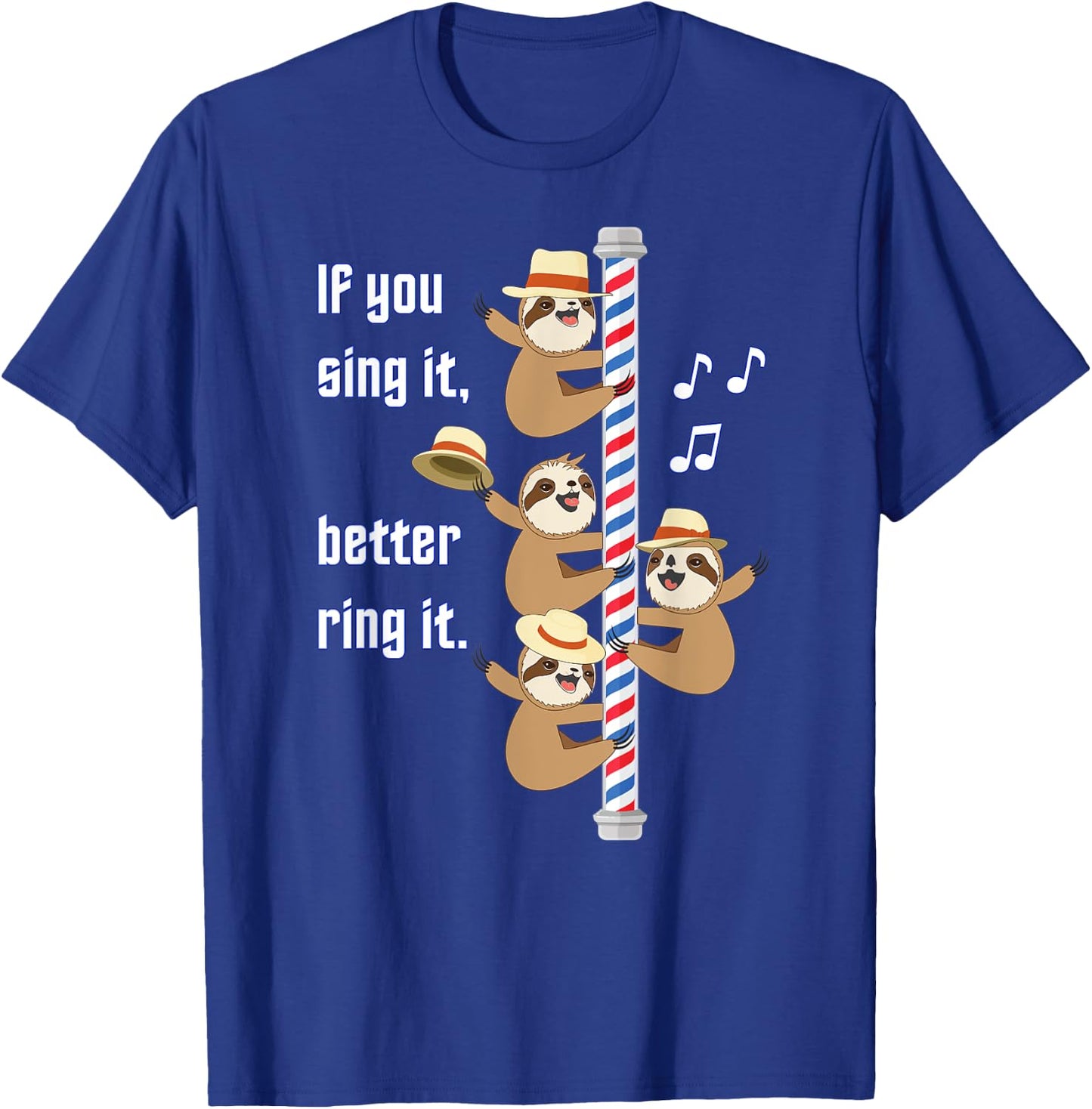 Barbershop Quartette Funny Singing Sloth T-Shirt - T-Shirt | Royal