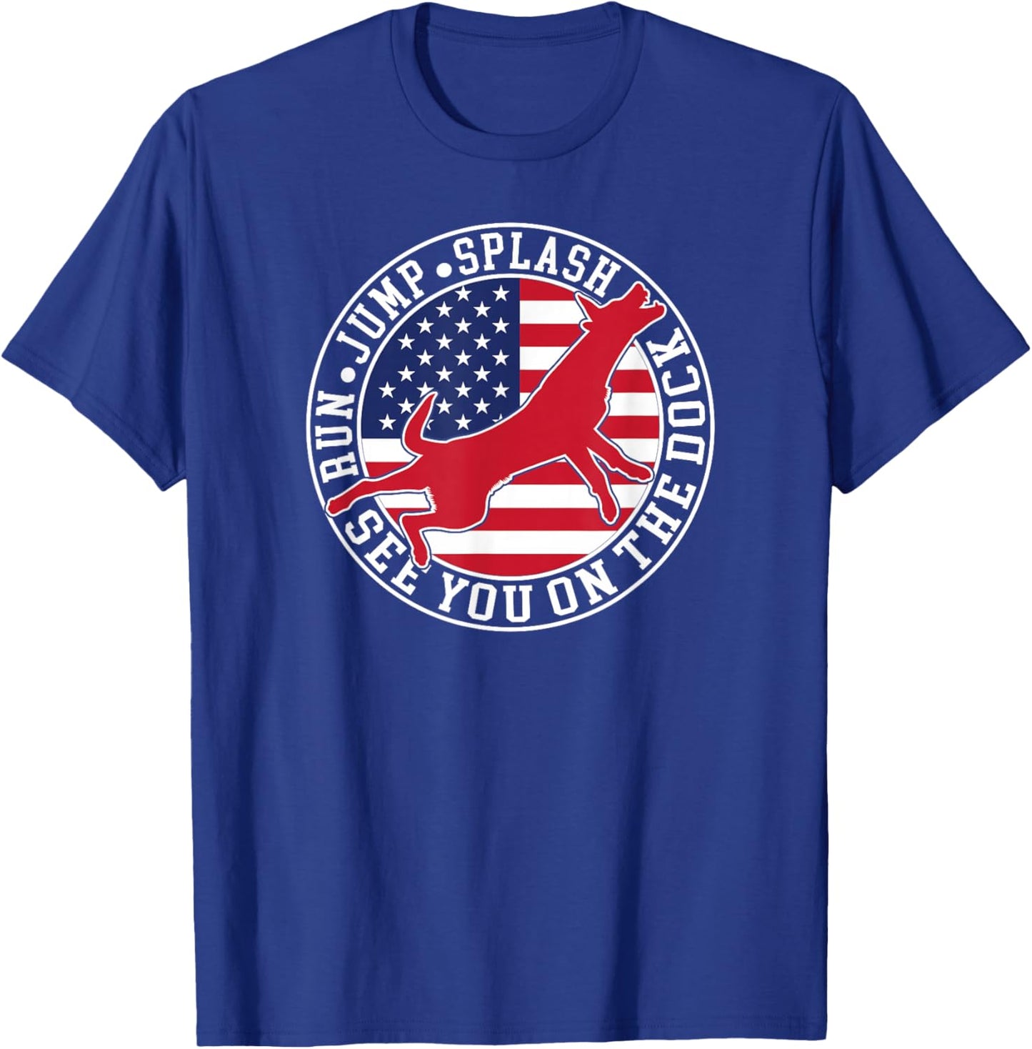 Dog Dock Jumping Dock Diving Dogs American Flag T-Shirt - T-Shirt | Royal