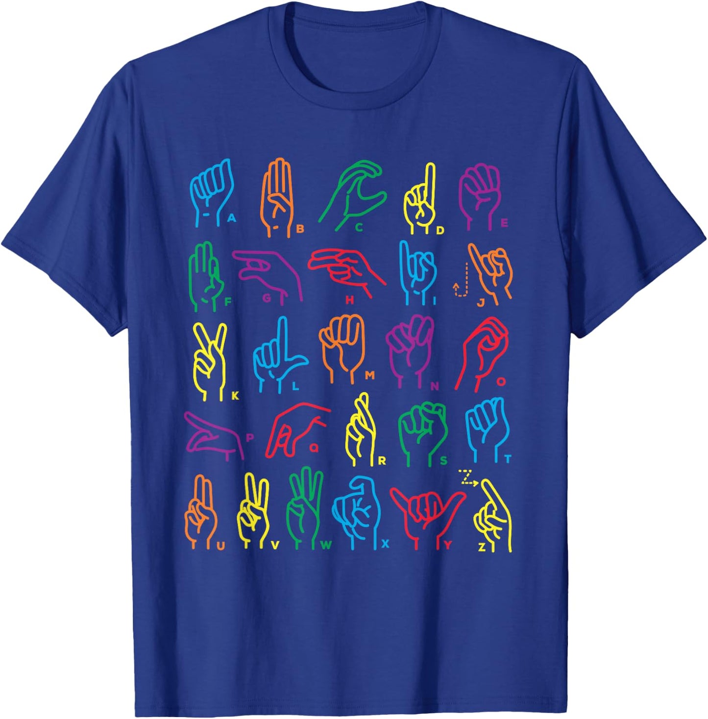 ABC Sign Language Chart Teacher Hand Letter Alphabet ASL T-Shirt - T-Shirt | Royal