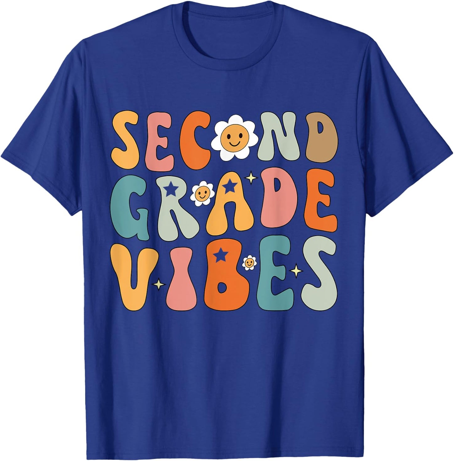 Second Grade Vibes, 2nd Grade Team Retro 1st Day of School T-Shirt - T-Shirt | Royal