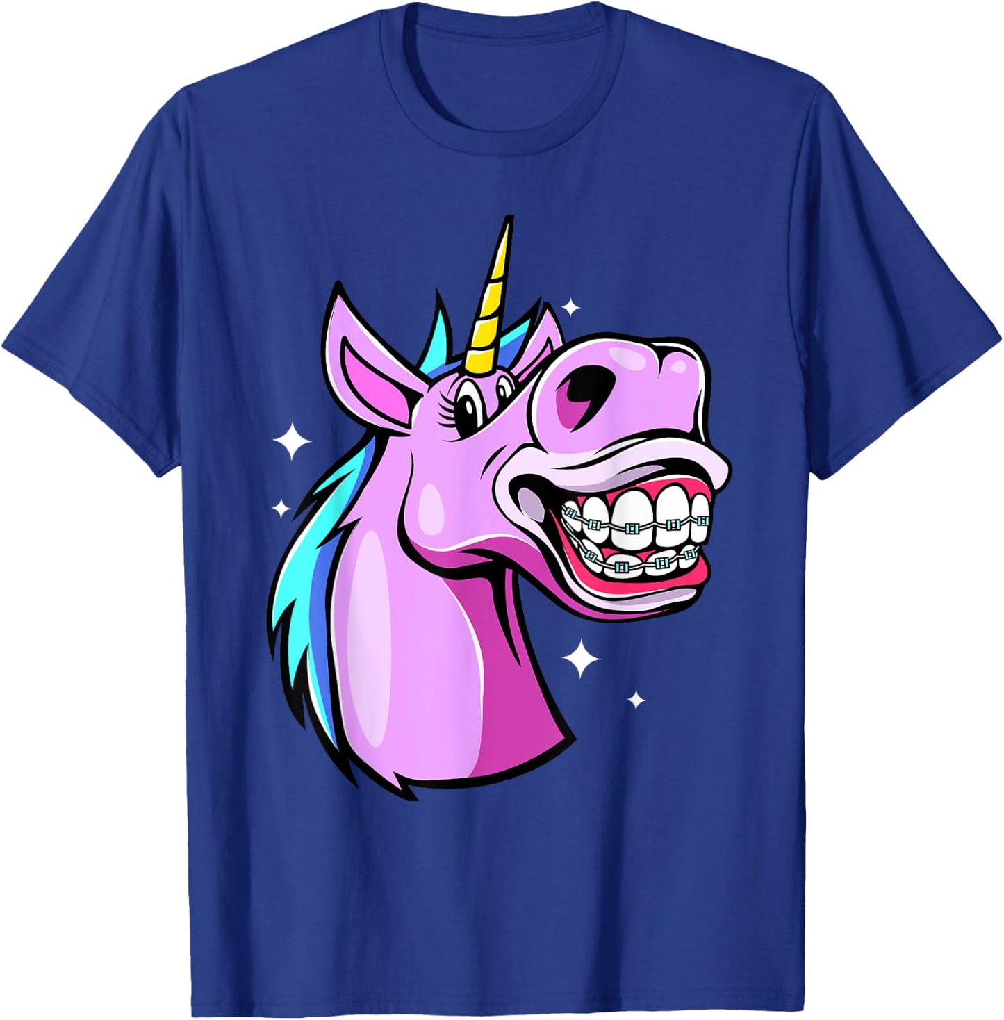 Unicorn With Braces For Girls Funny Orthodontist Dentist T-Shirt - T-Shirt | Royal