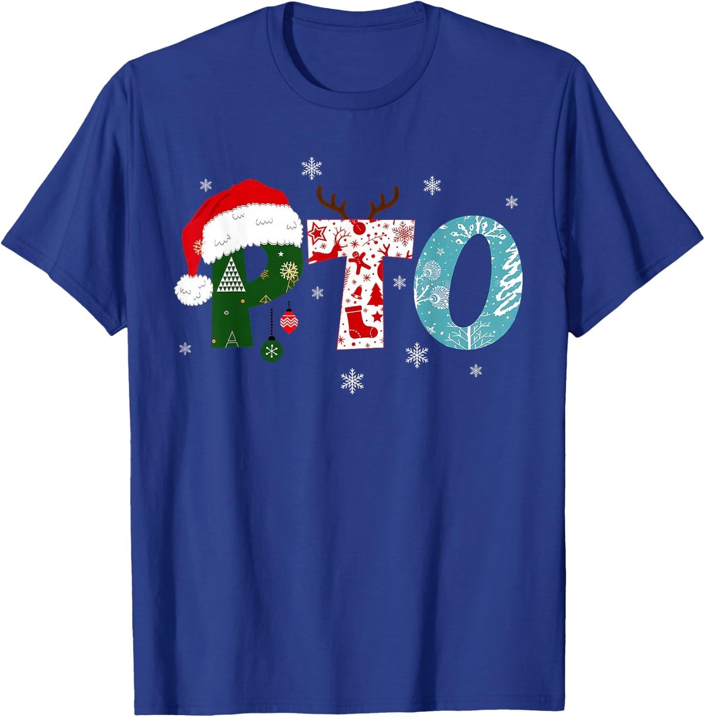 PTO Santa Hat Reindeer Parent Teacher Organization Christmas T-Shirt - T-Shirt | Royal