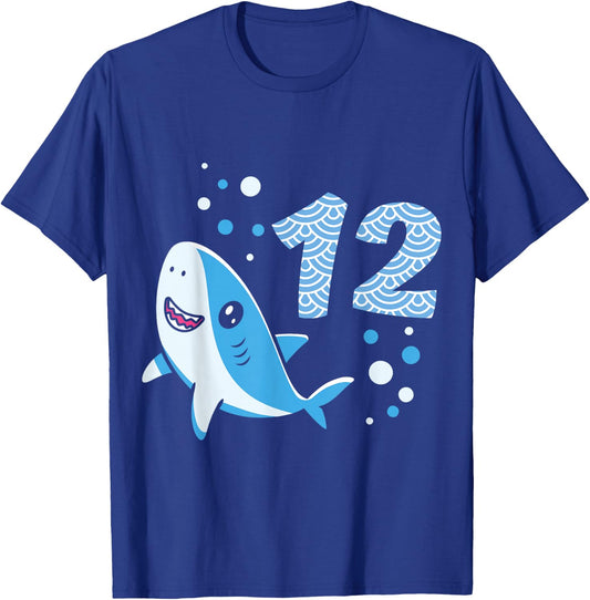 12th Birthday Boys Shark 12 years Old Ocean Shark B-day T-Shirt - T-Shirt | Royal
