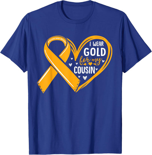 I Wear Gold For My Cousin Childhood Cancer Awareness Ribbon T-Shirt - T-Shirt | Royal