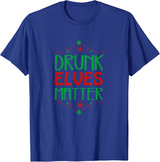 Drunk Elves Matter Funny Xmas Party Ugly Sweater T-Shirt - T-Shirt | Royal