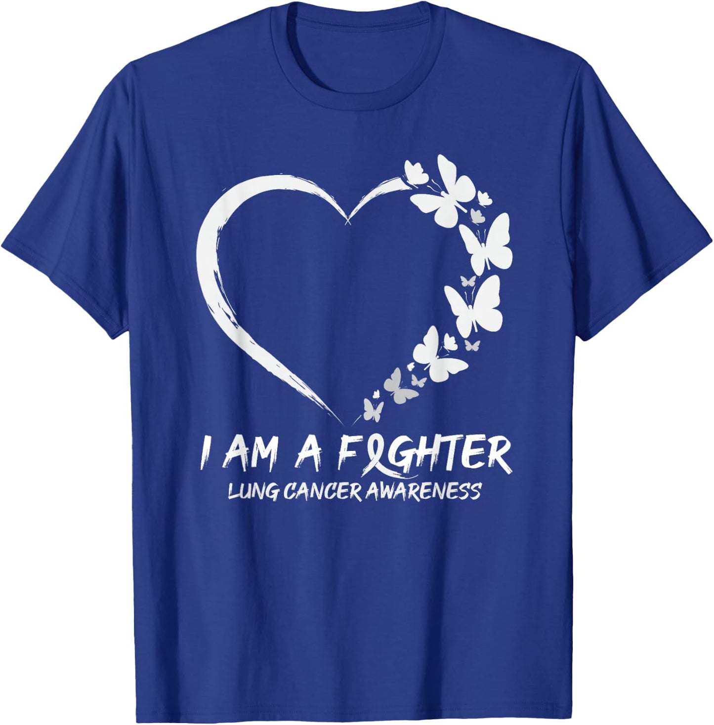 Butterfly Heart I Am A Fighter Lung Cancer Awareness T-Shirt - T-Shirt | Royal