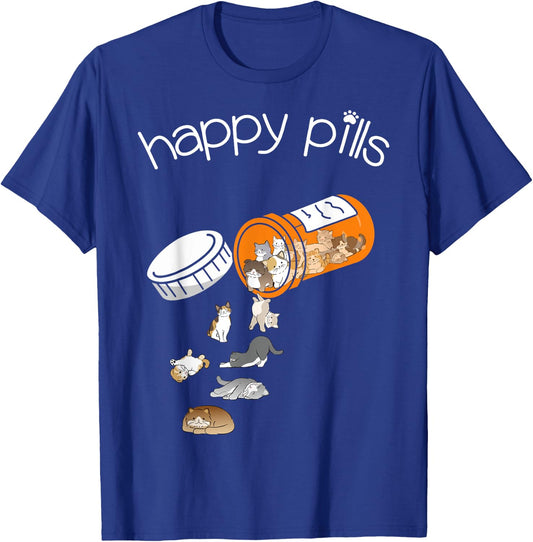 Cat Happy Pills - Cute Cat, Funny Cat Encouragement T-Shirt - T-Shirt | Royal