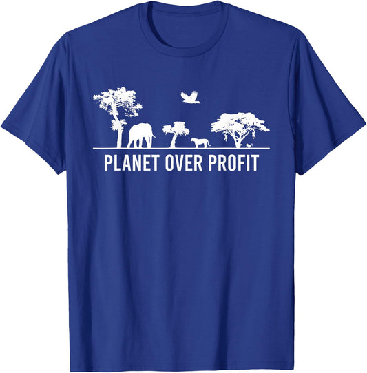 Planet Over Profit Wildlife Safari Protect Environment T-Shirt - T-Shirt | Royal
