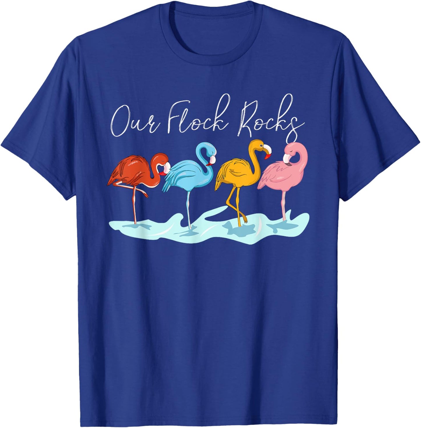 Our Flock Rocks Flamingos Lover Family Vacation Group T-Shirt - T-Shirt | Royal