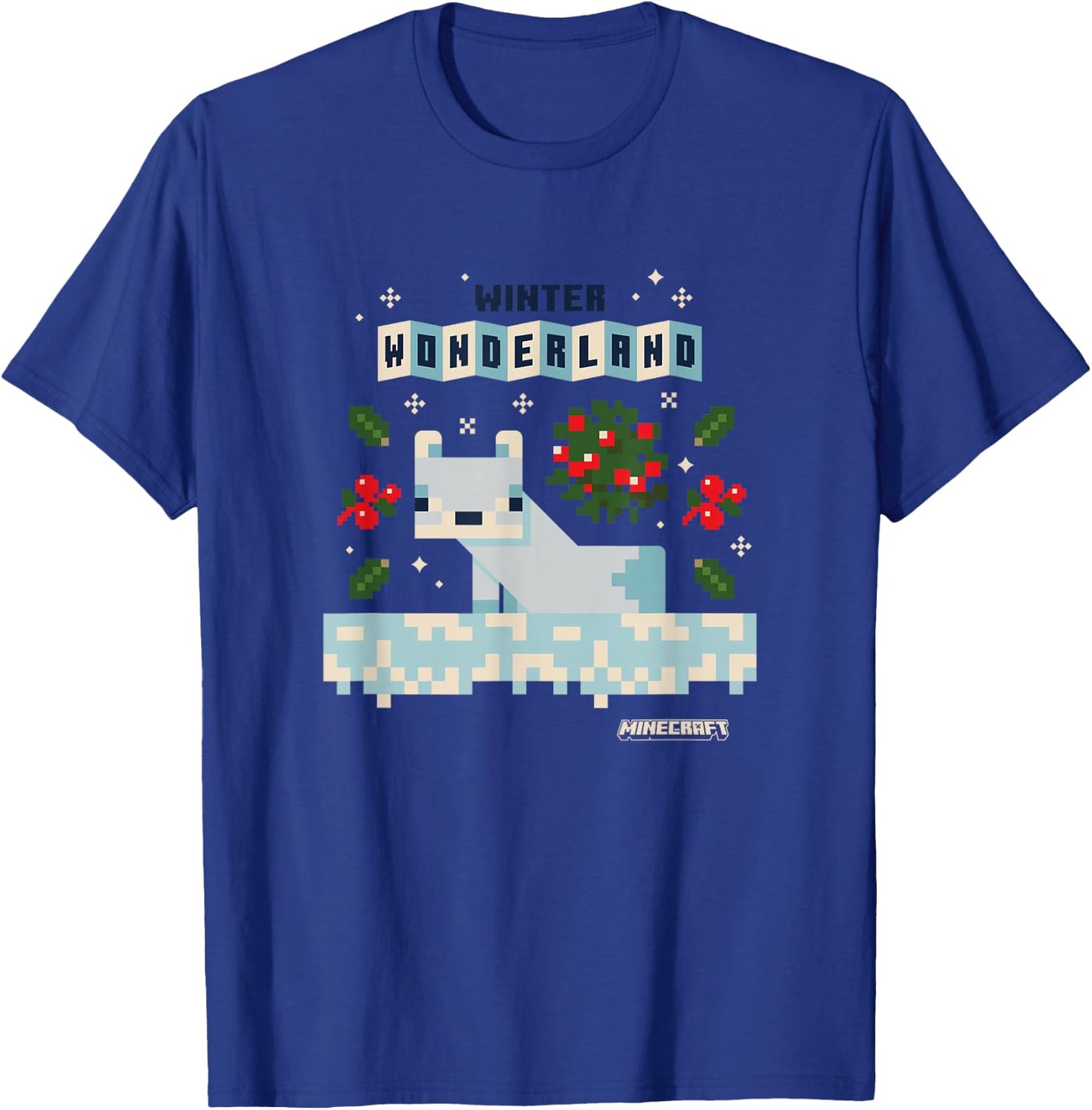 Minecraft Christmas Winter Wonderland Cute Snow Fox Shot T-Shirt - T-Shirt | Royal