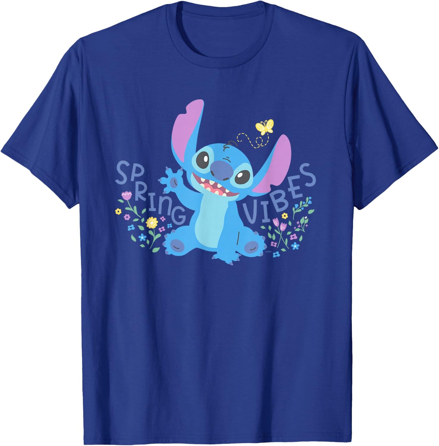Disney Stitch with Flowers & Butterfly Easter Spring Vibes T-Shirt - T-Shirt | Royal