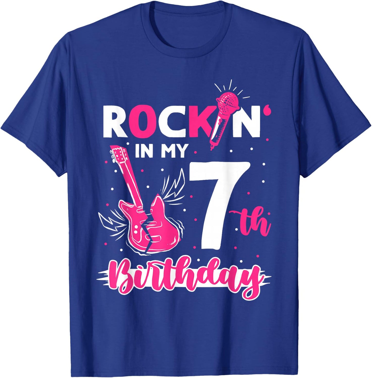 Girls Rockstar Birthday Rock Star Themed Guitar 7th Birthday T-Shirt - T-Shirt | Royal
