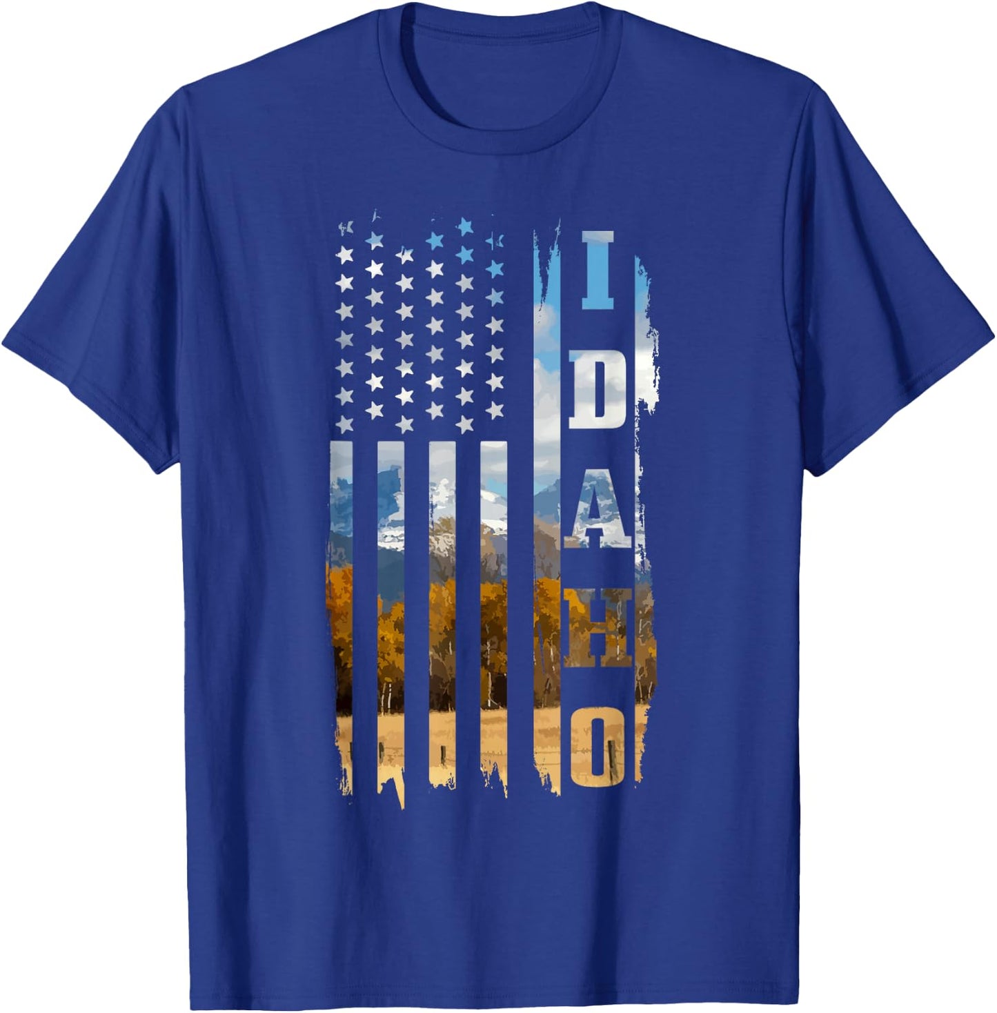 Idaho Patriotic American Flag Vintage Nature Hiking T-Shirt - T-Shirt | Royal