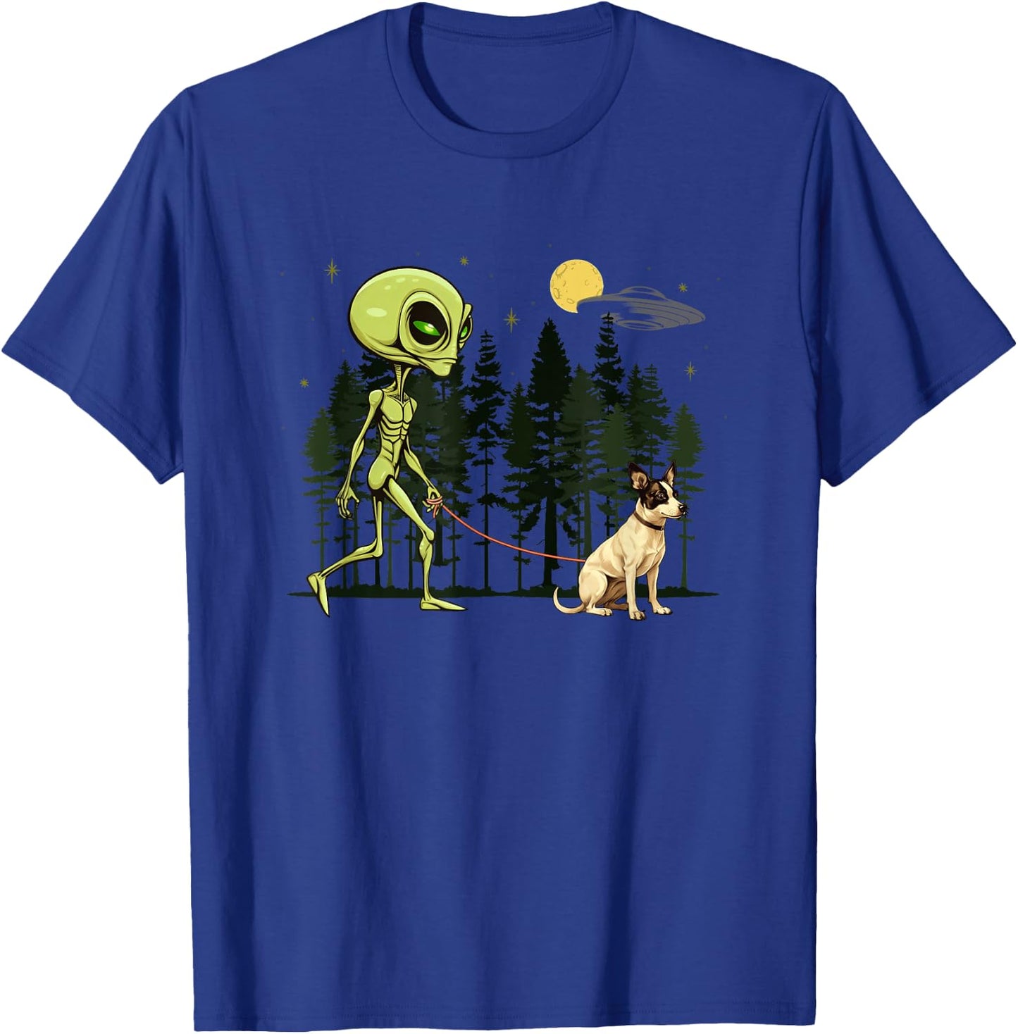 Funny Rat Terrier Alien Walking UFO Pet Dog Mom Dad Women Kids T-Shirt - T-Shirt | Royal