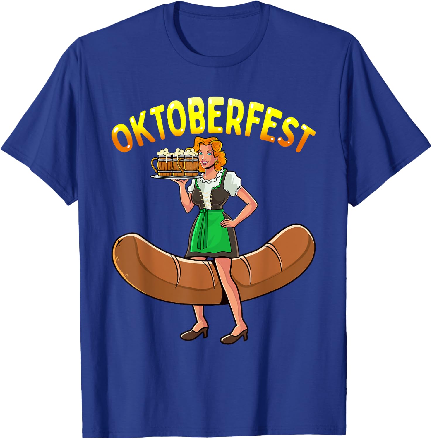 Oktoberfest Funny Bartwurst Barmaid German Woman Dirndl Beer T-Shirt - T-Shirt | Royal
