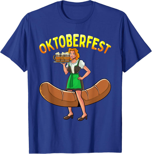 Oktoberfest Funny Bartwurst Barmaid German Woman Dirndl Beer T-Shirt - T-Shirt | Royal