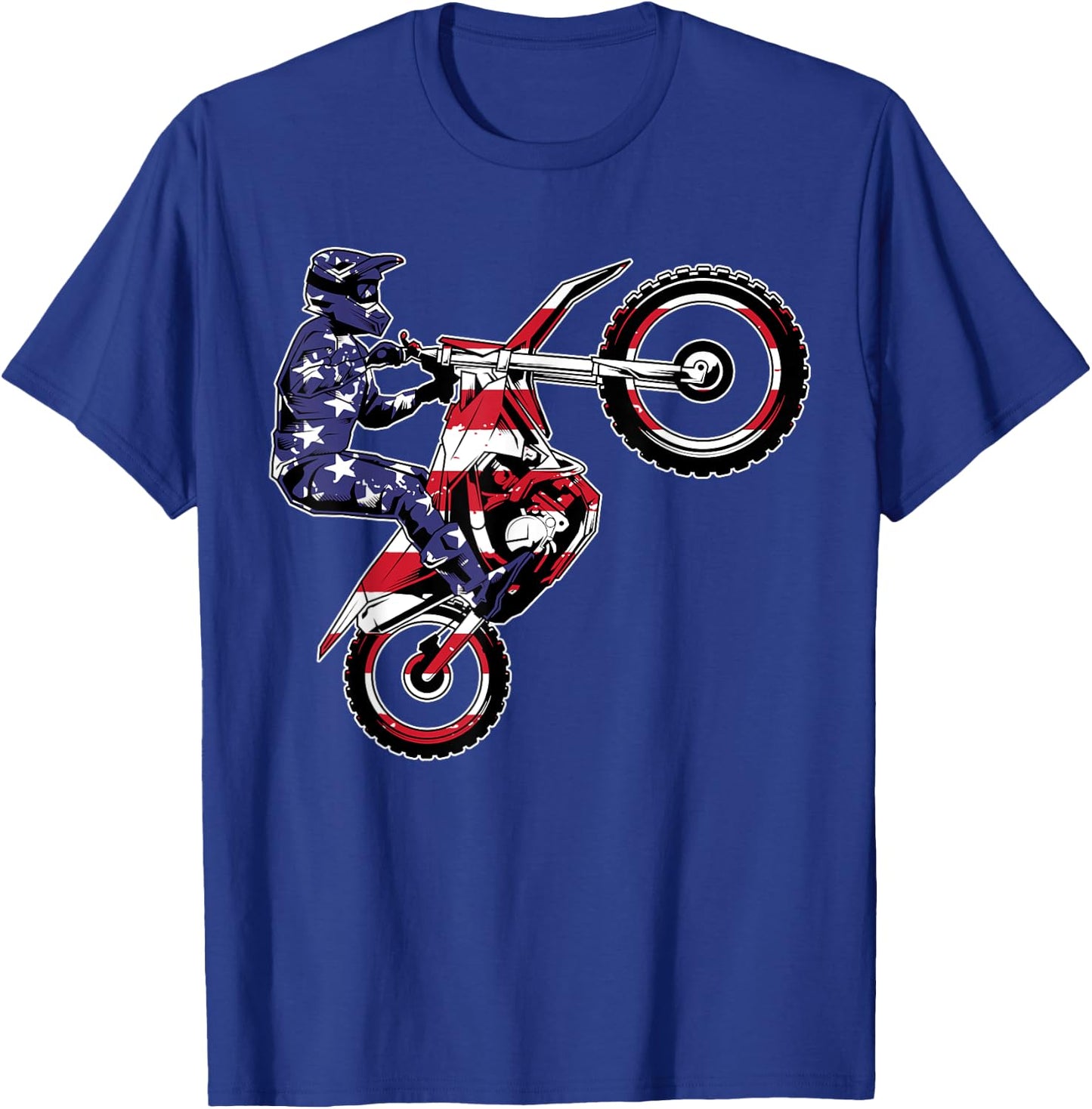 Funny Dirt Bike Art Men Women Motorcycle Dirtbike US Flag T-Shirt - T-Shirt | Royal