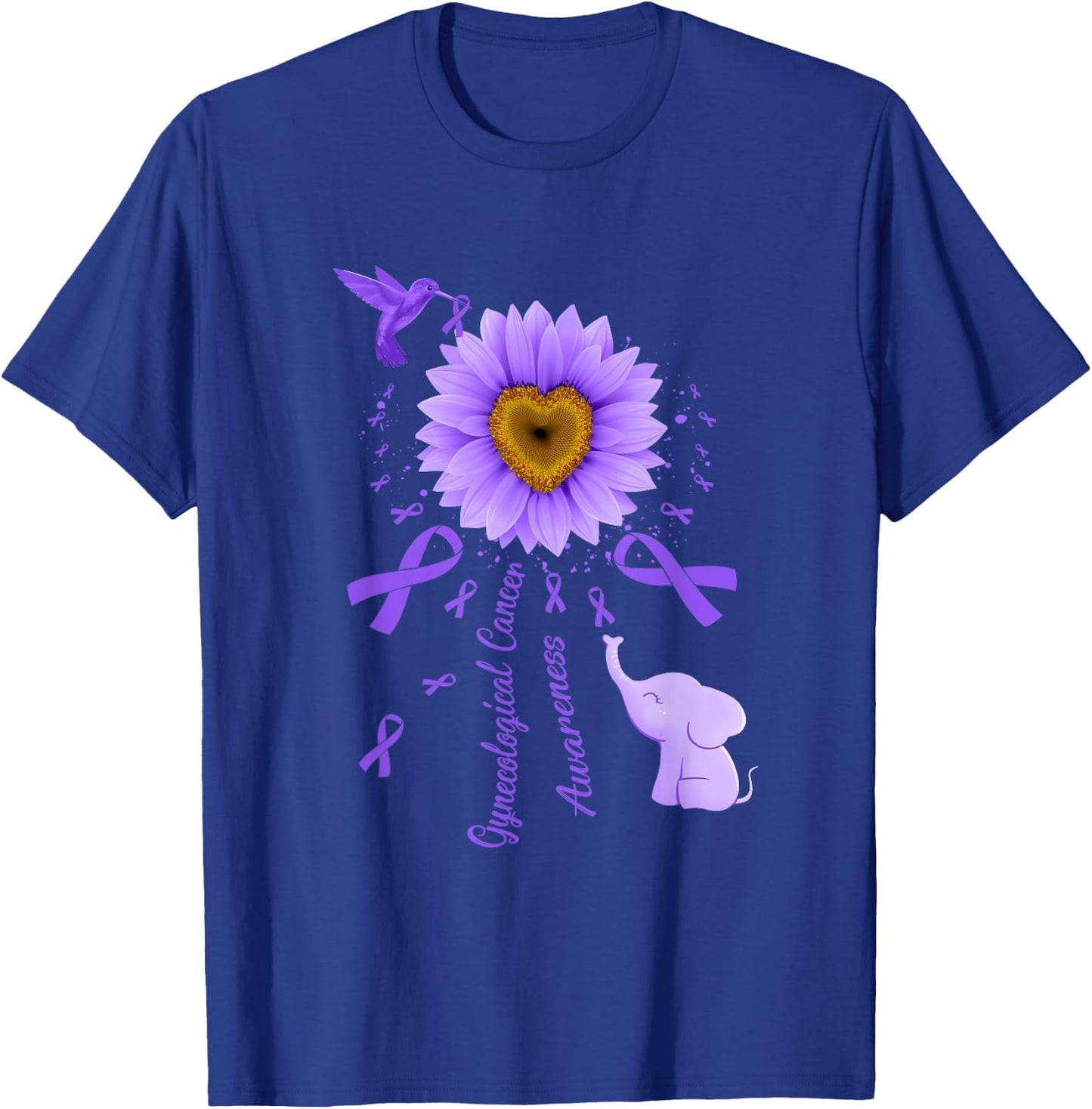 Sunflower Hummingbird Elephant Gynecological Cancer T-Shirt - T-Shirt | Royal