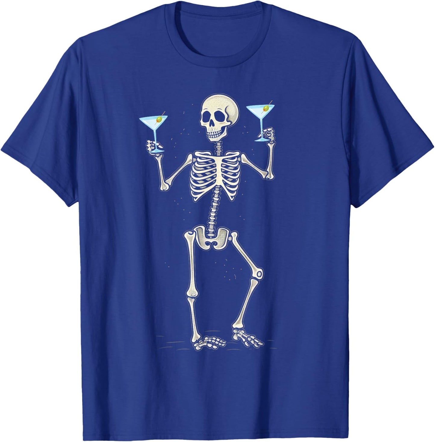 Funny Halloween Skeleton Drinking Martini Cocktail T-Shirt - T-Shirt | Royal
