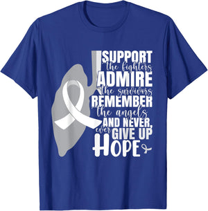 White Ribbon Lung Cancer Warrior T-Shirt - T-Shirt | Royal