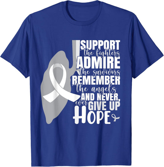 White Ribbon Lung Cancer Warrior T-Shirt - T-Shirt | Royal