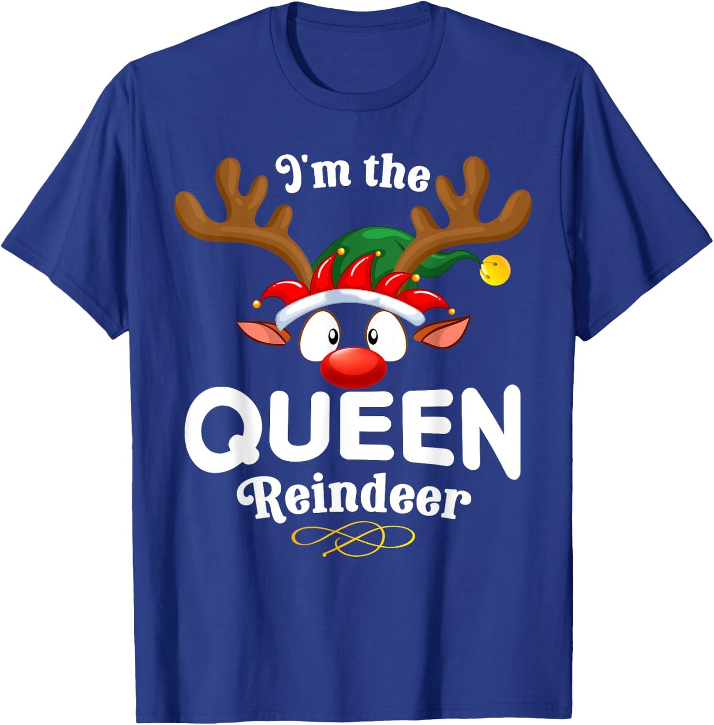Christmas PJS Queen XMas Reindeer Matching T-Shirt - T-Shirt | Royal