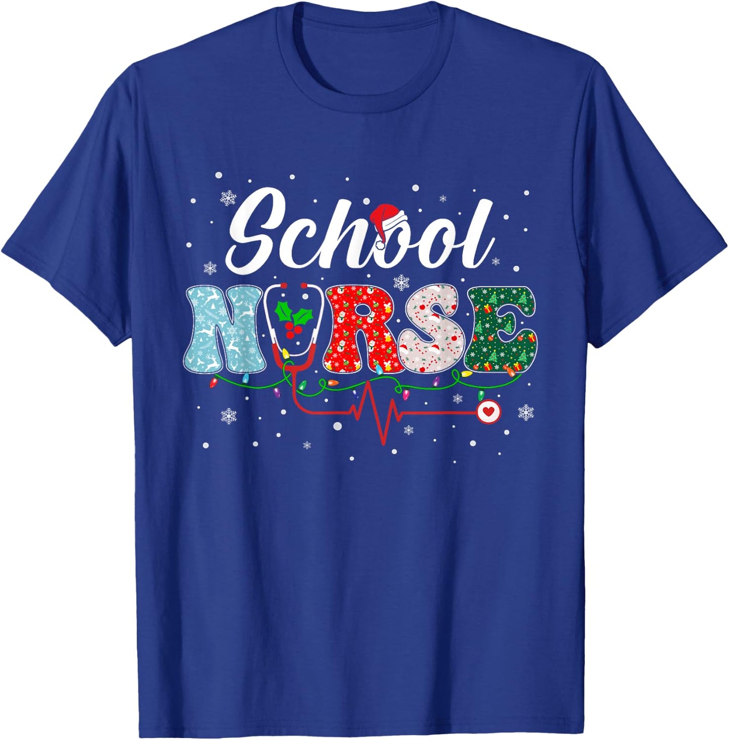 Love School Nurse Life Snowman Christmas Nurse Xmas Pajama T-Shirt - T-Shirt | Royal