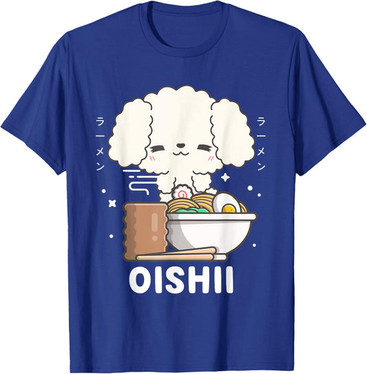 Kawaii Poodle Eats Japanese Ramen Noodles Kawaii Aesthetic T-Shirt - T-Shirt | Royal