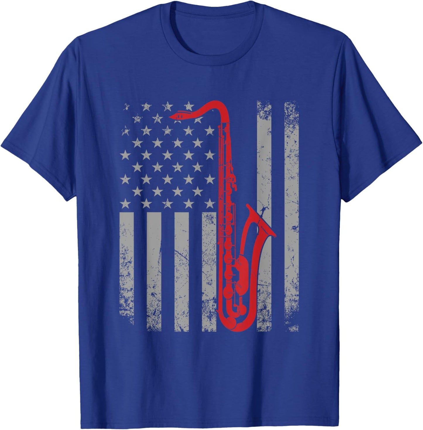 Saxophone Musician Jazz Music American Flag For Saxophonist Women Kids Men T-Shirt - T-Shirt | Royal