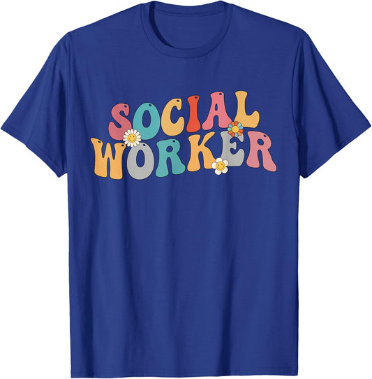 Social Worker Retro Groovy School Social Worker T-Shirt - T-Shirt | Royal
