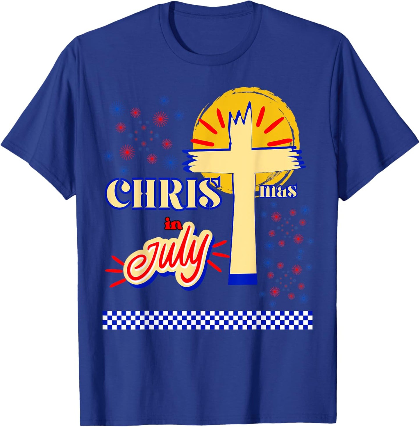 Retro Christmas In July Christian Jesus God Summer Beach BBQ Men Women Kids T-Shirt - T-Shirt | Royal