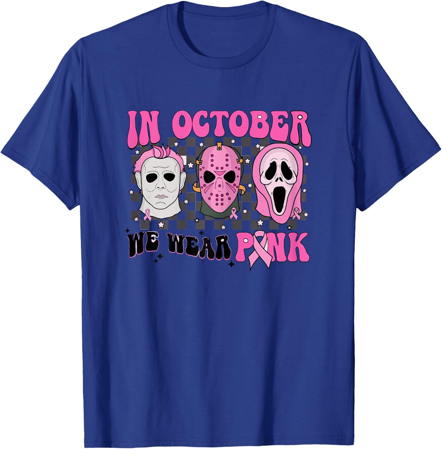 Pink Breast Cancer Awareness Scream Halloween Horror Retro T-Shirt - T-Shirt | Royal