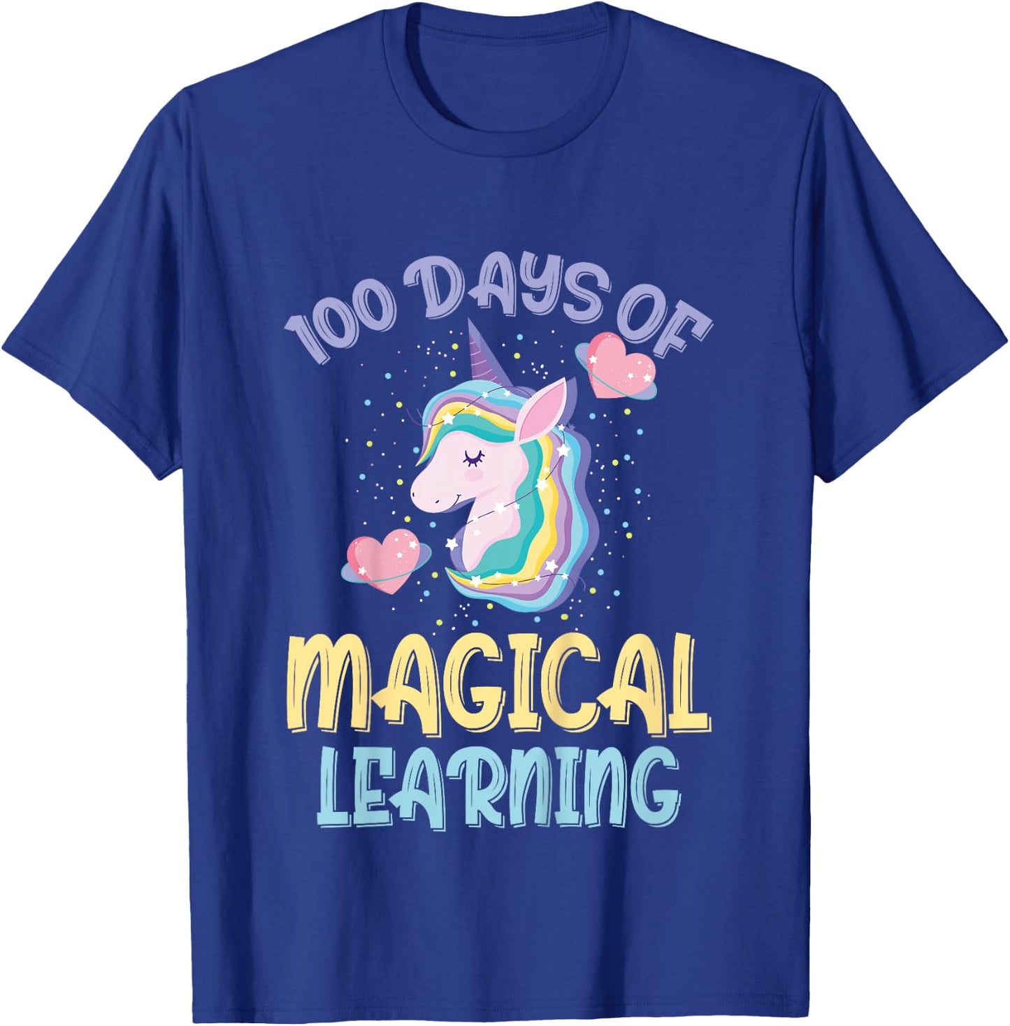 100 Days Of Magical Learning 100th Day Of School Unicorn T-Shirt - T-Shirt | Royal