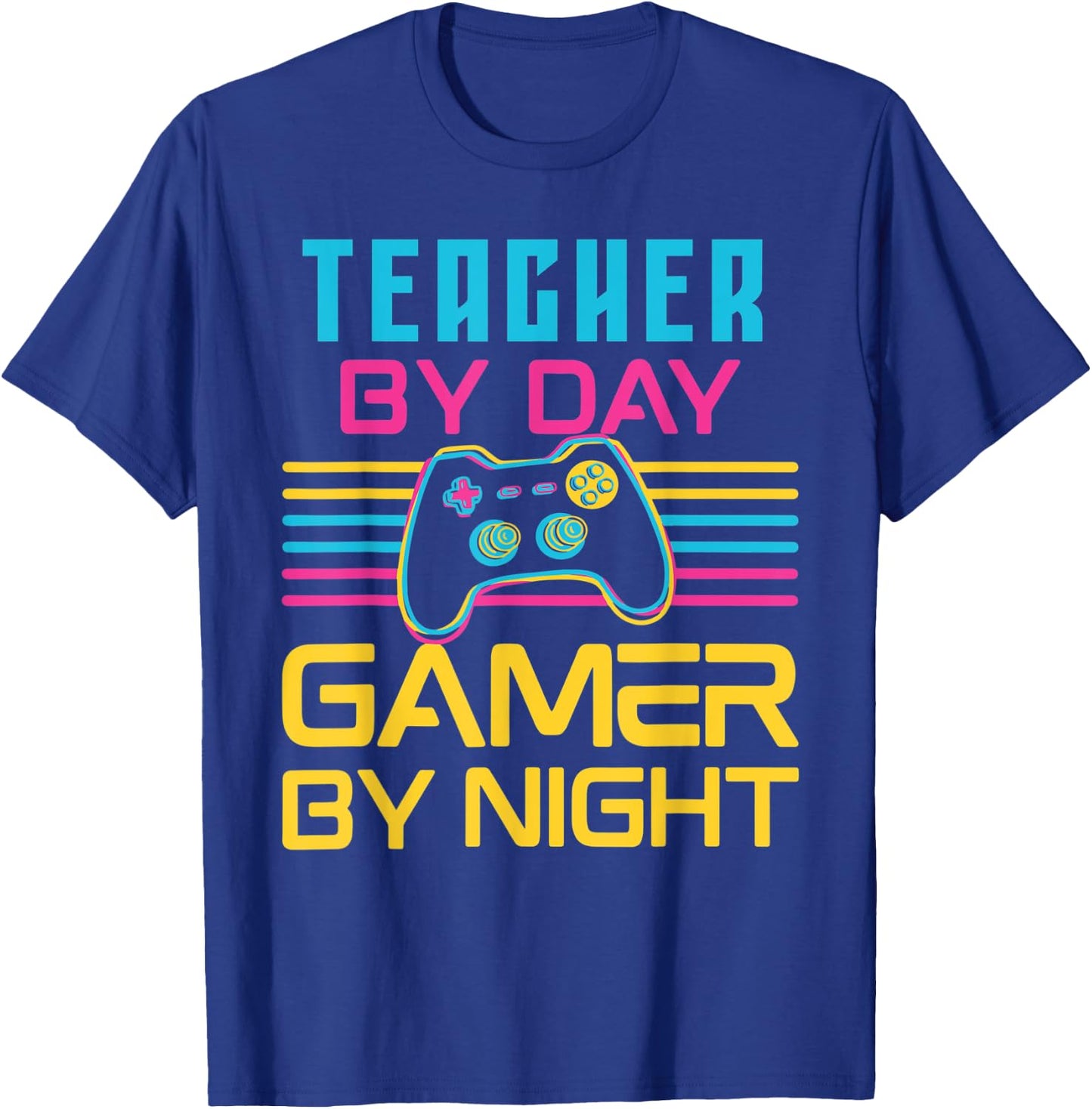 Teacher By Day Gamer By Night Meme For Video Games Lover T-Shirt - T-Shirt | Royal