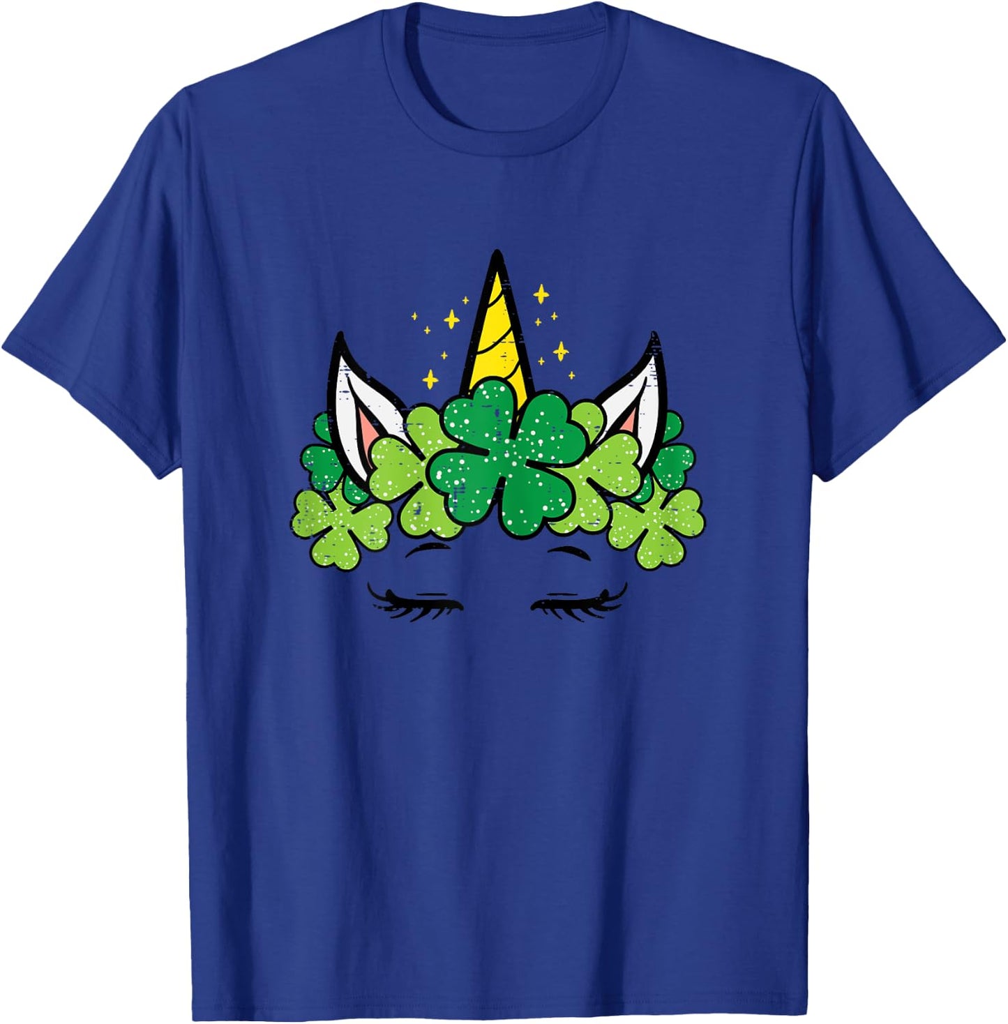 St Patricks Day Unicorn Face Shamrock Pattys Toddler Girls T-Shirt - T-Shirt | Royal
