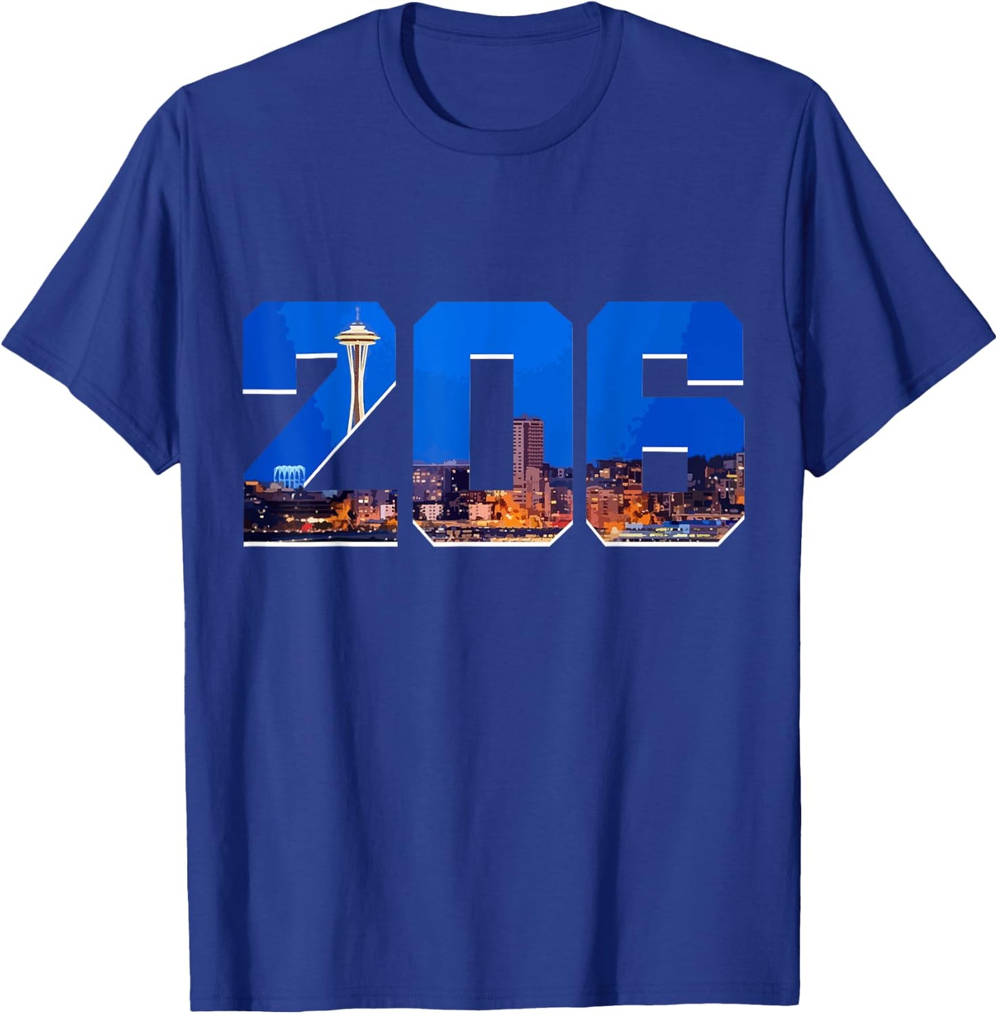 Seattle 206 Area Code Pride Skyline Washington Vintage T-Shirt - T-Shirt | Royal