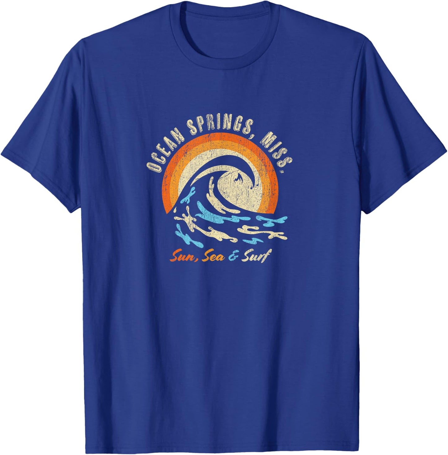 Faded Vintage Ocean Springs Mississippi Vacation Ocean T-Shirt - T-Shirt | Royal