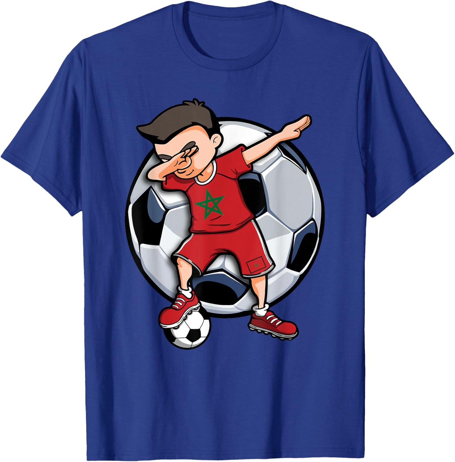 Dabbing Soccer Boy Morocco Football Fan Jersey Moroccan Flag T-Shirt - T-Shirt | Royal