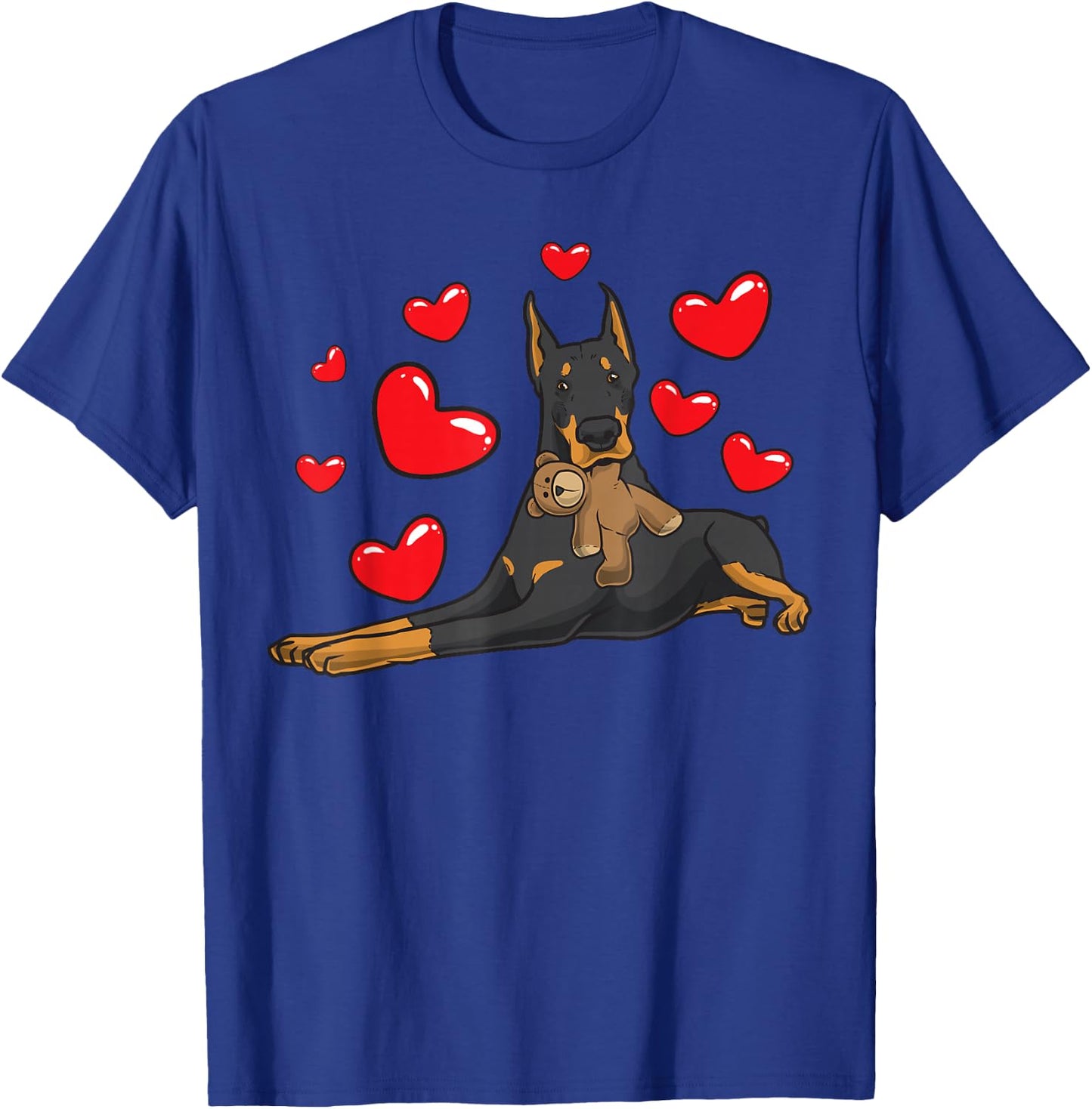 Doberman Dog with Plush Toy T-Shirt - T-Shirt | Royal