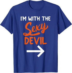 Lazy Halloween Costume for Couple I'm with The Sexy Devil T-Shirt - T-Shirt | Royal