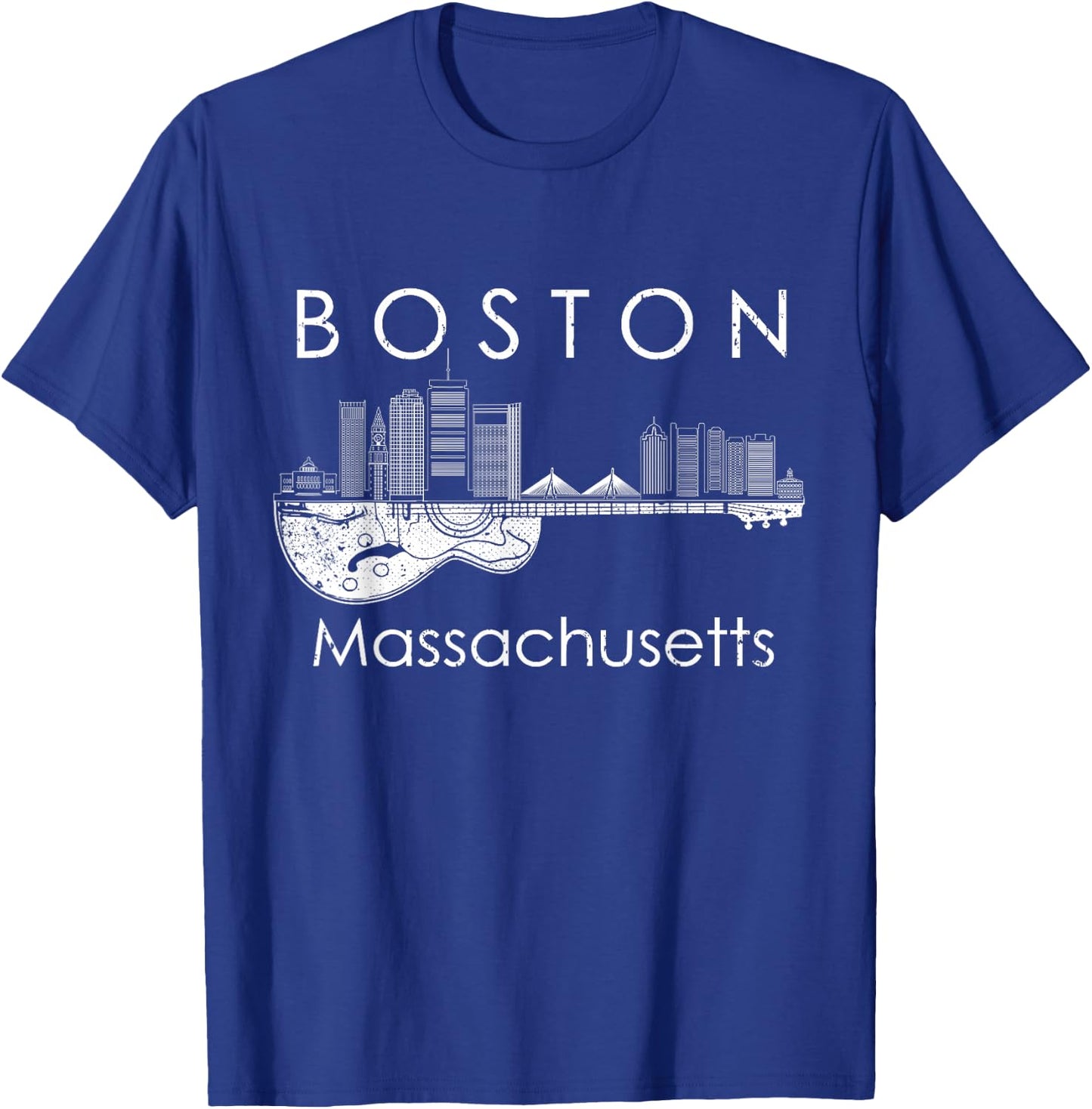 Boston Souvenir Men Massachusetts Skyline Music Guitar T-Shirt - T-Shirt | Royal