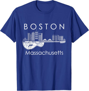Boston Souvenir Men Massachusetts Skyline Music Guitar T-Shirt - T-Shirt | Royal